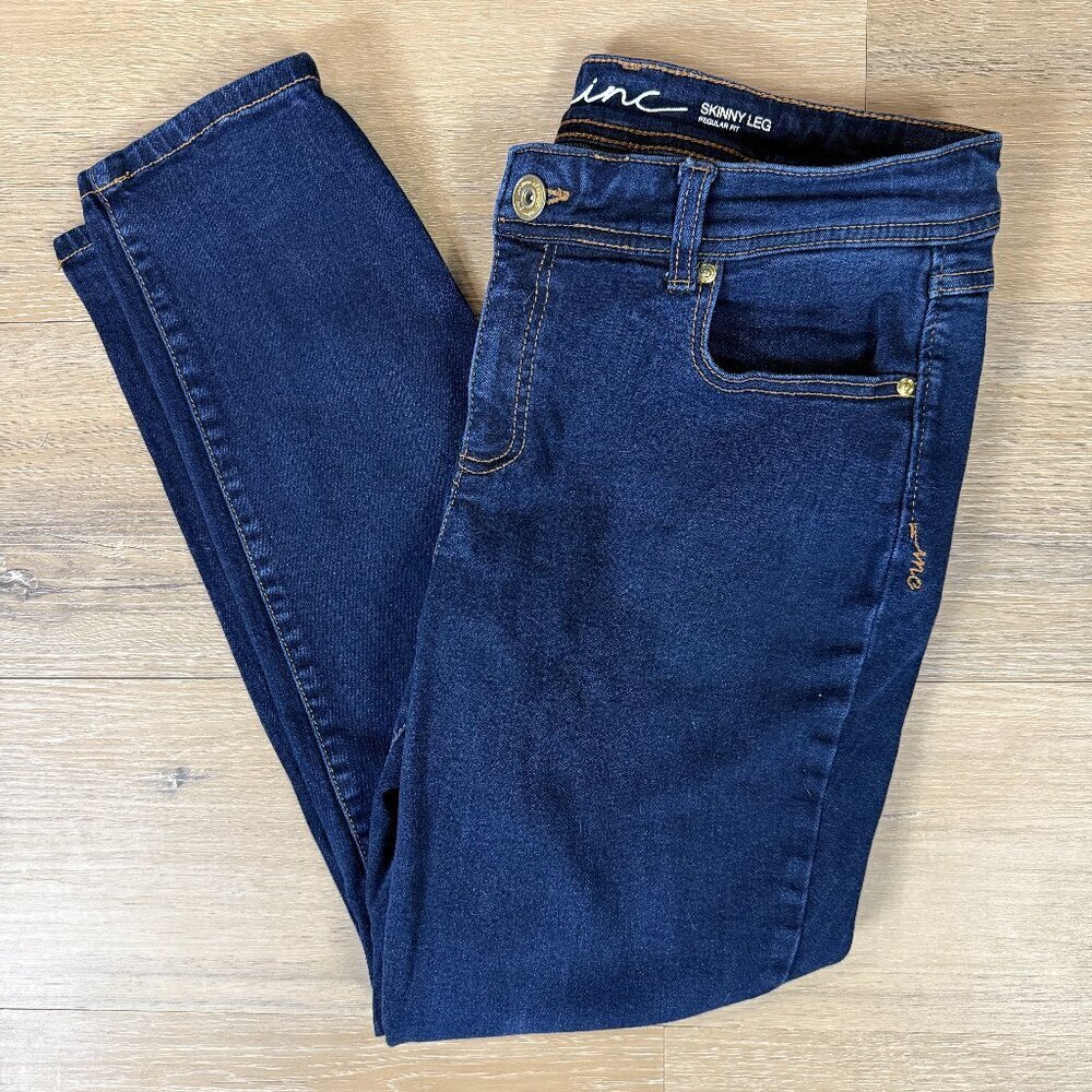 INC International Concepts Dark Wash Skinny Leg Jeans | Size 12 Petite - Picture 3 of 7